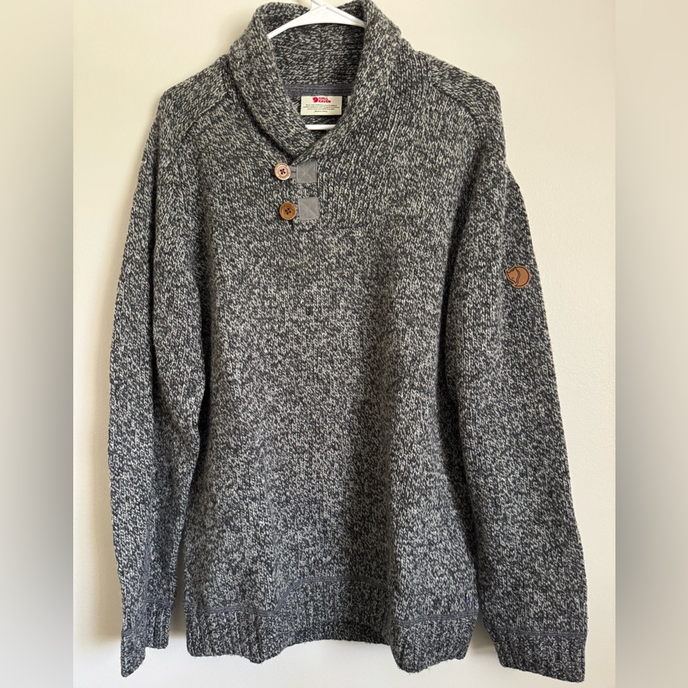 Fjallraven Grey Marled Crewneck Button Sweater